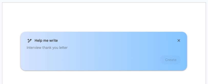Screenshot of the Google AI hijacking focus from Google Docs, titled “Help me write”.